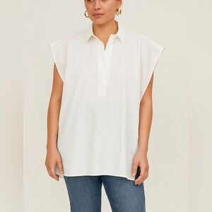Sofie D'Hoore White Wide Shoulders Side Slits Blouse Top Size XS